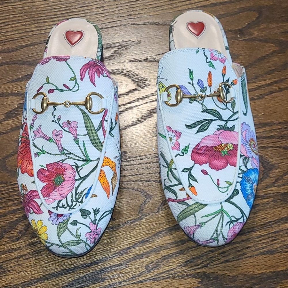 Gucci floral Princetown canvas mules 38